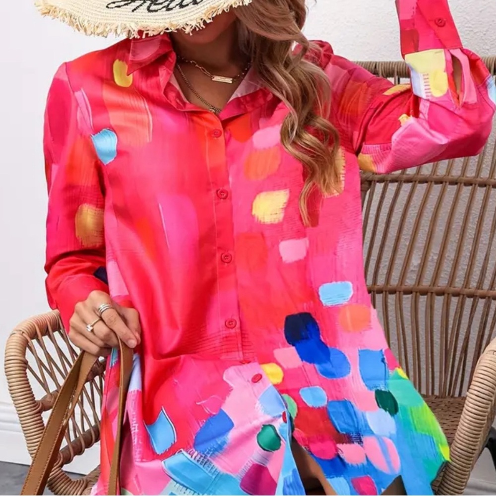 Spring-Summer Long Sleeve Pocket Shirt Dress size XL Brand new